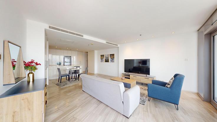 Al Jaddaf, Dubai에 위치한 Building Tariaq Bedon Esm - vacationer - 1046594 - DXB 아파트의 세련된 인테리어가 돋보이는 거실