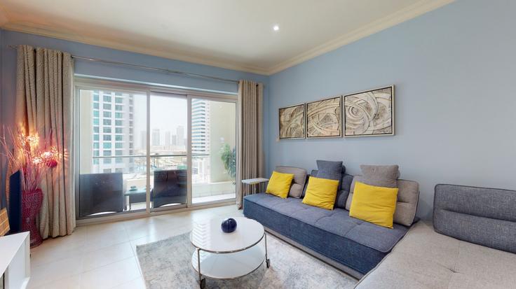 Elegantly designed living room with modern furnishings in an apartment at Building Alkhayay Street - vacationer - 1046658 in Dubai Marina, Dubai Elegantly designed living room with modern furnishings in an apartment at Building Alkhayay Street - vacationer - 1046658 in Dubai Marina, Dubai