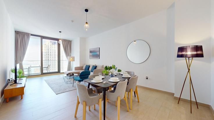 Dubai Marina, Dubai 소재 Building Marina Promenade - vacationer - 1046798 - DXB 유닛에 마련된, 현대적인 가구로 꾸며진 우아한 디자인의 거실