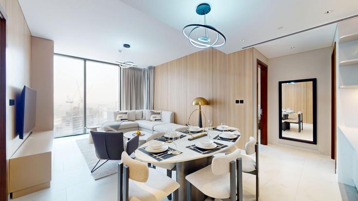Elegant gestaltetes Wohnzimmer mit moderner Einrichtung in einer Wohnung im Building Tariaq Bedon Esm - vacationer - 1284638 - DXB in Nad Al Sheba, Dubai