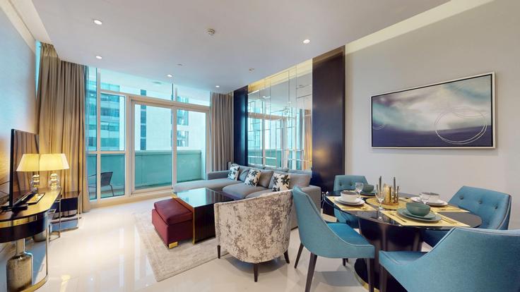 Elegantly designed living room with modern furnishings in an apartment at Building Tariaq Bedon Esm - vacationer - 1312461 - DXB in Downtown Dubai, Dubai Elegantly designed living room with modern furnishings in an apartment at Building Tariaq Bedon Esm - vacationer - 1312461 - DXB in Downtown Dubai, Dubai