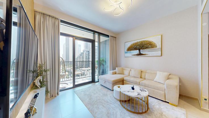 Al Kheeran First, Dubai에 위치한 Building Tariaq Bedon Esm - vacationer - 1323249 유닛의 세련된 인테리어가 돋보이는 거실