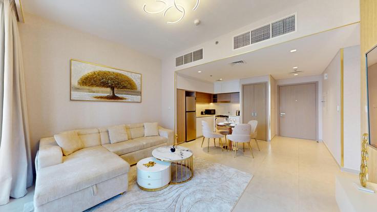 Dubai Ras Al KhorのBuilding Tariaq Bedon Esm - vacationer - 1323249のアパートメントにある、モダンな家具を備えたエレガントなデザインのリビングルーム Dubai Ras Al KhorのBuilding Tariaq Bedon Esm - vacationer - 1323249のアパートメントにある、モダンな家具を備えたエレガントなデザインのリビングルーム