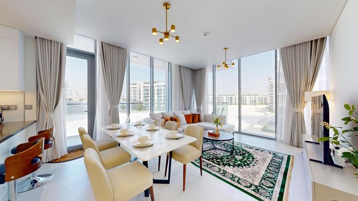 Elegante sala de estar con mobiliario moderno en un apartamento en Building Tariaq Bedon Esm - vacationer - 1340538 en Al Merkadh, Dubai Elegante sala de estar con mobiliario moderno en un apartamento en Building Tariaq Bedon Esm - vacationer - 1340538 en Al Merkadh, Dubai