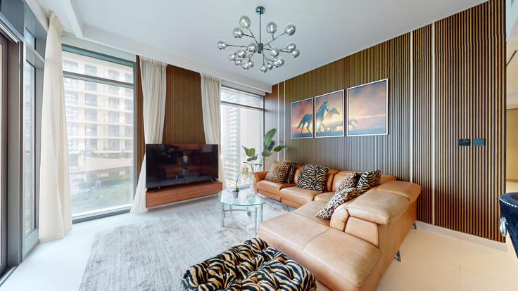 Elegant gestaltetes Wohnzimmer mit moderner Einrichtung in einer Wohnung im Building Tariaq Bedon Esm - vacationer - 1346661 in The Palm Jumeirah, Dubai