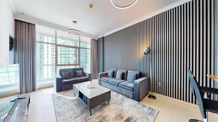 Dubai Marina, Dubai 소재 Building Al Mamsha Street - vacationer - 1352462 유닛에 마련된, 현대적인 가구로 꾸며진 우아한 디자인의 거실 Dubai Marina, Dubai 소재 Building Al Mamsha Street - vacationer - 1352462 유닛에 마련된, 현대적인 가구로 꾸며진 우아한 디자인의 거실