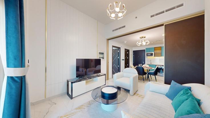 Dubai Al Barsha South SecondのBuilding Tariaq Bedon Esm - vacationer - 1355632のアパートメントにある、モダンな家具を備えたエレガントなデザインのリビングルーム