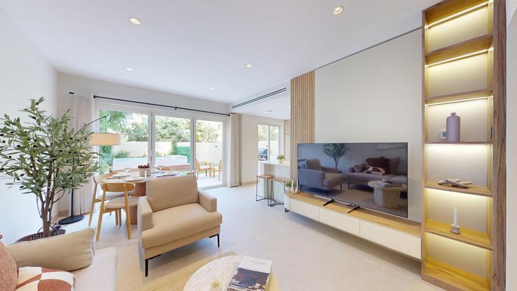 Dubai Al Thanyah FourthのBuilding Tariaq Bedon Esm - vacationer - 1357373のアパートメントにある、モダンな家具を備えたエレガントなデザインのリビングルーム Dubai Al Thanyah FourthのBuilding Tariaq Bedon Esm - vacationer - 1357373のアパートメントにある、モダンな家具を備えたエレガントなデザインのリビングルーム