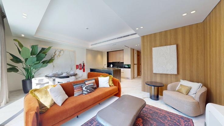 Building Tariaq Bedon Esm - vacationer - 1520570 adresindeki bir dairede modern mobilyalarla zarif bir şekilde tasarlanmış oturma odası Jumeirah Golf Estates, Dubai Building Tariaq Bedon Esm - vacationer - 1520570 adresindeki bir dairede modern mobilyalarla zarif bir şekilde tasarlanmış oturma odası Jumeirah Golf Estates, Dubai