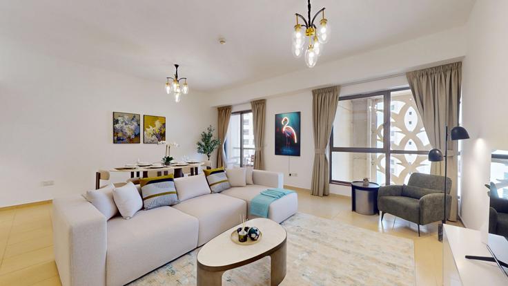 Building Al Gharbi Street - vacationer - 1522110 adresindeki bir dairede modern mobilyalarla zarif bir şekilde tasarlanmış oturma odası Dubai Marina, Dubai