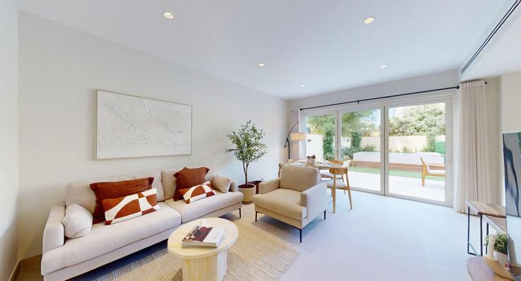 Elegantly designed living room with modern furnishings in an apartment at Building Tariaq Bedon Esm - vacationer - 1357373 in Al Thanyah Fourth, Dubai