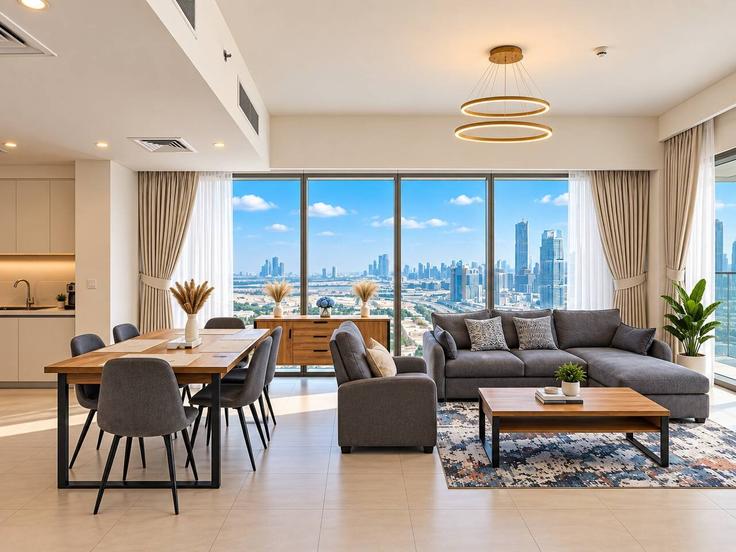 Elegant gestaltetes Wohnzimmer mit moderner Einrichtung in einer Wohnung im Building Street 3 - vacaylettingsvacationshomesrental - 1057507 - DXB in Zaa'beel Second, Dubai Elegant gestaltetes Wohnzimmer mit moderner Einrichtung in einer Wohnung im Building Street 3 - vacaylettingsvacationshomesrental - 1057507 - DXB in Zaa'beel Second, Dubai