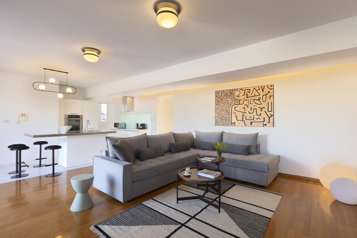 Elegantly designed living room with modern furnishings in an apartment at Building Antisthenous - vilaman-ike-avantio - 1224486 - ATH in Central Athens, Athens
