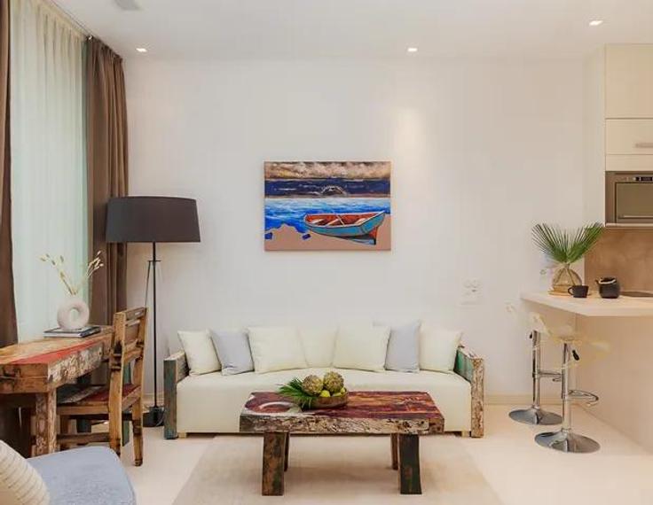 Sala de estar elegantemente projetada com móveis modernos em um apartamento no Building Wolframplatz - visionapartments - 1055050 em Wiedikon, Zurich