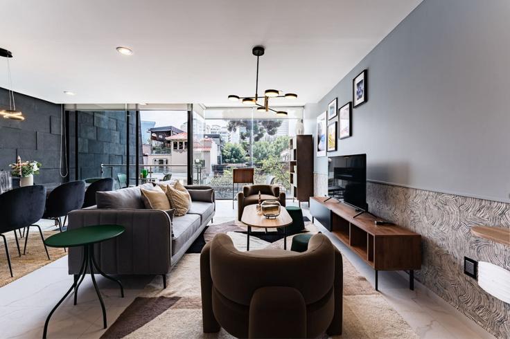 Salle de séjour élégante avec mobilier moderne dans un appartement à Building Tennyson - viva-houses-beyond-corp - 1258757 - MEX à Mexico City, Mexico City