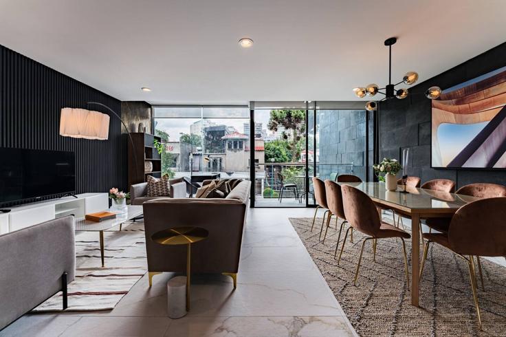 Mexico City Mexico CityのBuilding Tennyson - viva-houses-beyond-corp - 1258758 - MEXのアパートメントにある、モダンな家具を備えたエレガントなデザインのリビングルーム Mexico City Mexico CityのBuilding Tennyson - viva-houses-beyond-corp - 1258758 - MEXのアパートメントにある、モダンな家具を備えたエレガントなデザインのリビングルーム