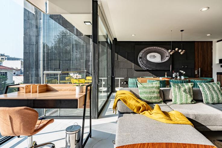 Salle de séjour élégante avec mobilier moderne dans un appartement à Building Tennyson - viva-houses-beyond-corp - 1258768 - MEX à Mexico City, Mexico City