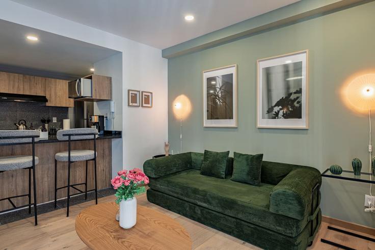 Building Avenida Cuauhtémoc - viva-houses-beyond-corp - 1381706 adresindeki bir dairede modern mobilyalarla zarif bir şekilde tasarlanmış oturma odası Mexico City, Mexico City