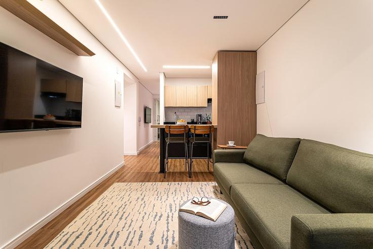 Elegant gestaltetes Wohnzimmer mit moderner Einrichtung in einer Wohnung im Building Alameda Itu - viva - 1521294 in Cerqueira César, São Paulo