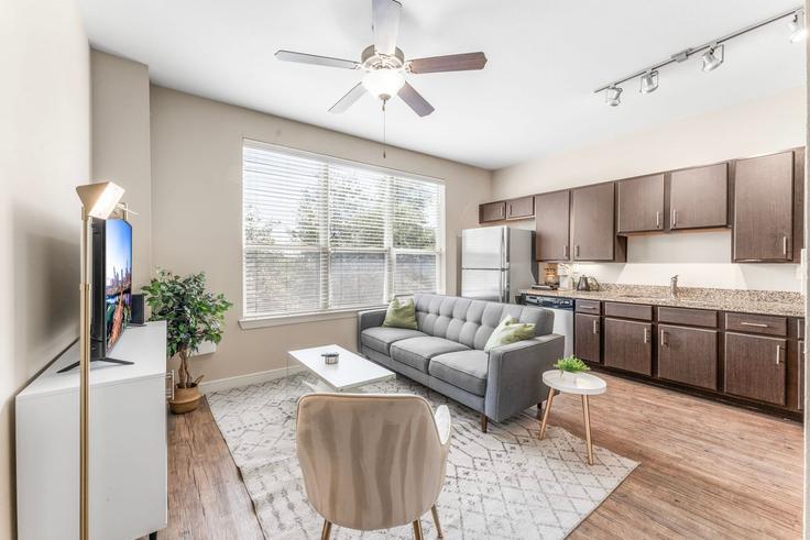 Austin, Austin에 위치한 Building East Oltorf Street - vivant - 1462821 유닛의 세련된 인테리어가 돋보이는 거실 Austin, Austin에 위치한 Building East Oltorf Street - vivant - 1462821 유닛의 세련된 인테리어가 돋보이는 거실