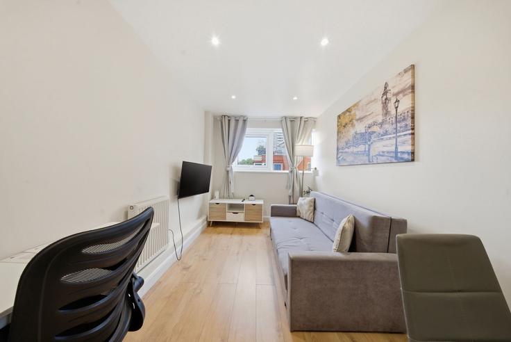 Elegant gestaltetes Wohnzimmer mit moderner Einrichtung in einer Wohnung im Building Seward Street - westminsterapartments - 1507246 in London Borough of Islington, London