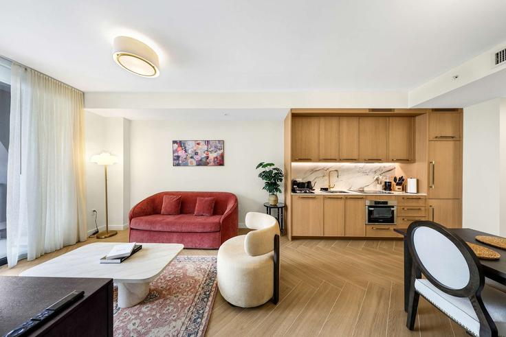Miami MiamiのBuilding Northwest 2nd Avenue - whost - 1559804のアパートメントにある、モダンな家具を備えたエレガントなデザインのリビングルーム Miami MiamiのBuilding Northwest 2nd Avenue - whost - 1559804のアパートメントにある、モダンな家具を備えたエレガントなデザインのリビングルーム