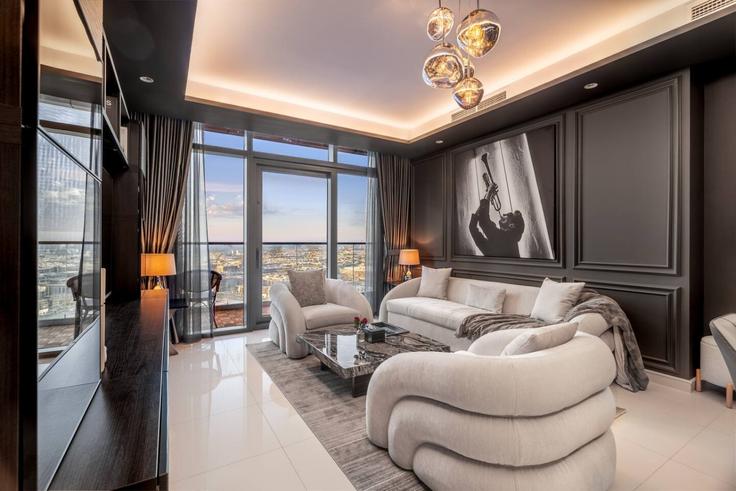 Building Al Mustaqbal Street - yado-vacation-home-rental-llc - 1461435 adresindeki bir dairede modern mobilyalarla zarif bir şekilde tasarlanmış oturma odası Business Bay, Dubai Building Al Mustaqbal Street - yado-vacation-home-rental-llc - 1461435 adresindeki bir dairede modern mobilyalarla zarif bir şekilde tasarlanmış oturma odası Business Bay, Dubai