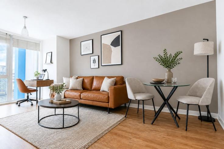 Elegant gestaltetes Wohnzimmer mit moderner Einrichtung in einer Wohnung im Building Mortimer Square - yoko-property - 1606609 in Milton Keynes, Milton Keynes Elegant gestaltetes Wohnzimmer mit moderner Einrichtung in einer Wohnung im Building Mortimer Square - yoko-property - 1606609 in Milton Keynes, Milton Keynes