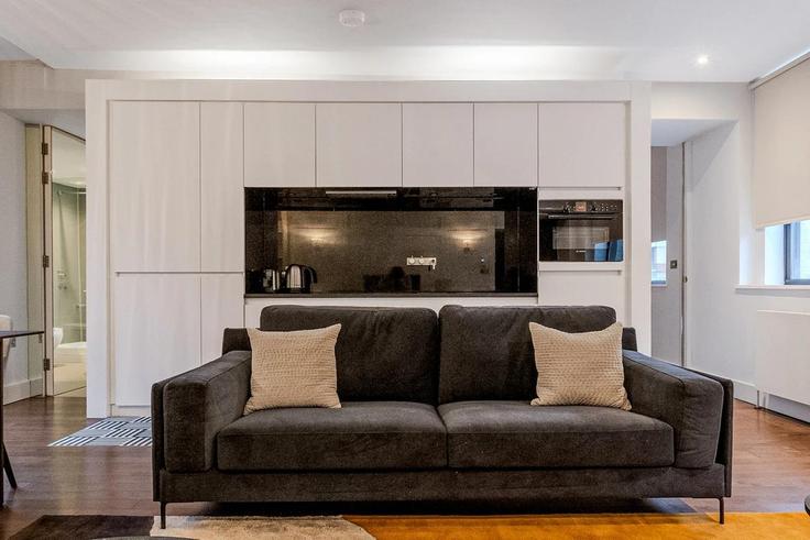 Sala de estar elegantemente projetada com móveis modernos em um apartamento no Building Ludgate Hill - yourapartment-siteminder - 1264193 - LON em City of London, London