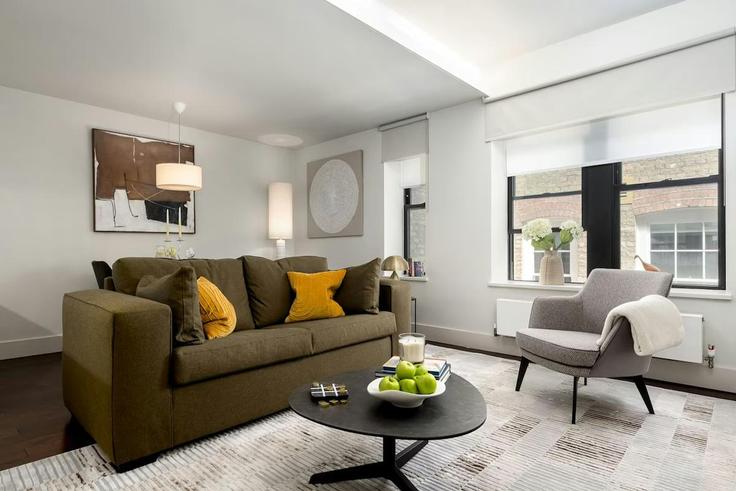 Sala de estar elegantemente projetada com móveis modernos em um apartamento no Building Gracechurch Street - yourapartment-siteminder - 1264207 - LON em City of London, London