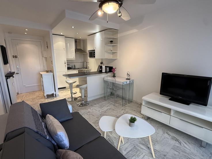 Elegant gestaltetes Wohnzimmer mit moderner Einrichtung in einer Wohnung im Building Rue Lacour - yourrentl-private-limited - 1501688 in Cannes, Cannes