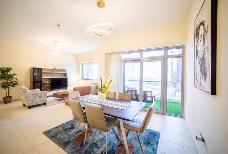 Elegantly designed living room with modern furnishings in an apartment at Building Tariaq Bedon Esm - zennova-holidays - 1294515 - DXB in Business Bay, Dubai Elegantly designed living room with modern furnishings in an apartment at Building Tariaq Bedon Esm - zennova-holidays - 1294515 - DXB in Business Bay, Dubai