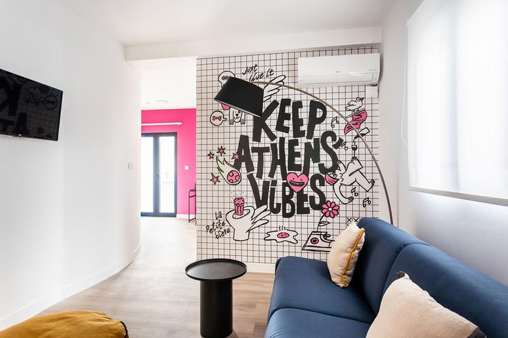 Elegantly designed living room with modern furnishings in an apartment at Building Georgiou Gennadiou - zoialiving - 1038719 - ATH in Central Athens, Athens