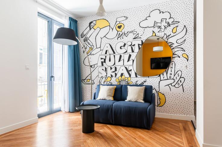 Elegantly designed living room with modern furnishings in an apartment at Building Georgiou Gennadiou - zoialiving - 1038722 - ATH in Central Athens, Athens