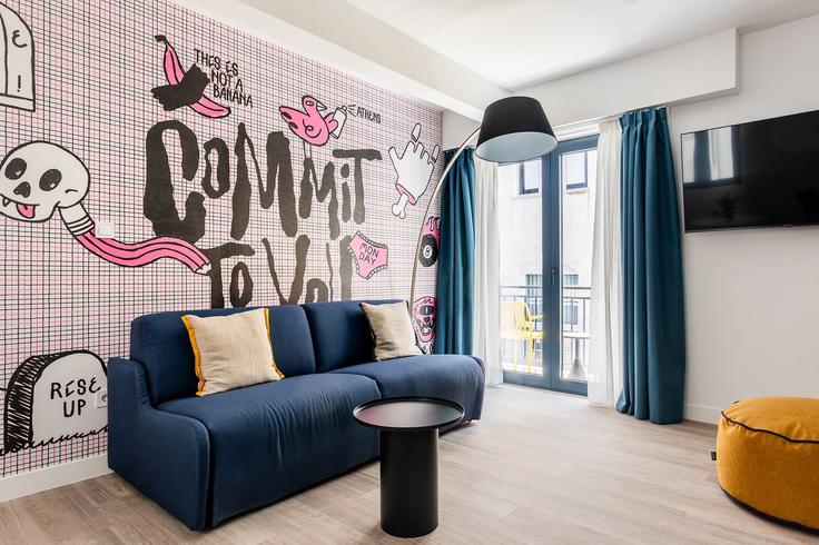 Elegantly designed living room with modern furnishings in an apartment at Building Georgiou Gennadiou - zoialiving - 1038683 - ATH in Central Athens, Athens