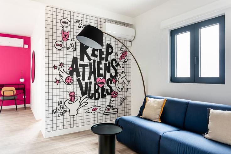 Elegantly designed living room with modern furnishings in an apartment at Building Georgiou Gennadiou - zoialiving - 1038719 - ATH in Central Athens, Athens