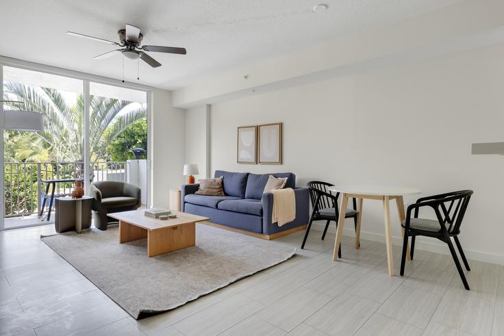 Elegantly designed living room with modern furnishings in an apartment at Miami Bay in Miami, Miami