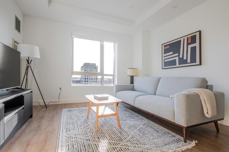 Boston, Boston에 위치한 One Greenway 아파트의 세련된 인테리어가 돋보이는 거실