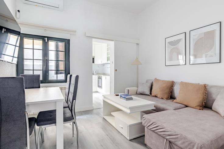 Elegant gestaltetes Wohnzimmer mit moderner Einrichtung in einer Wohnung im Calle oltra 15 in Salamanca, Madrid