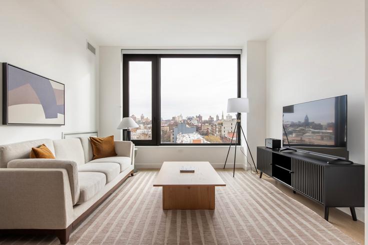 Brooklyn, New York 소재 655 Union street 유닛에 마련된, 현대적인 가구로 꾸며진 우아한 디자인의 거실