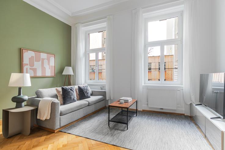 Elegante sala de estar con mobiliario moderno en un apartamento en Sensengasse 5 en Vienna, Vienna Elegante sala de estar con mobiliario moderno en un apartamento en Sensengasse 5 en Vienna, Vienna