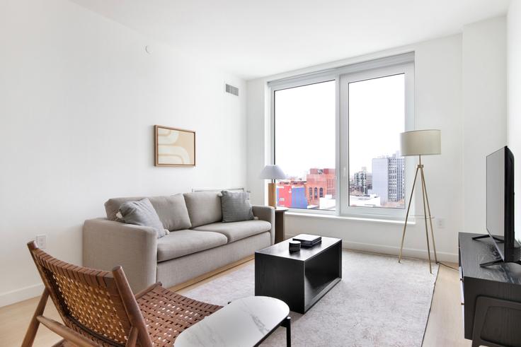 Elegantly designed living room with modern furnishings in an apartment at 544 Carroll Street in Brooklyn, New York
