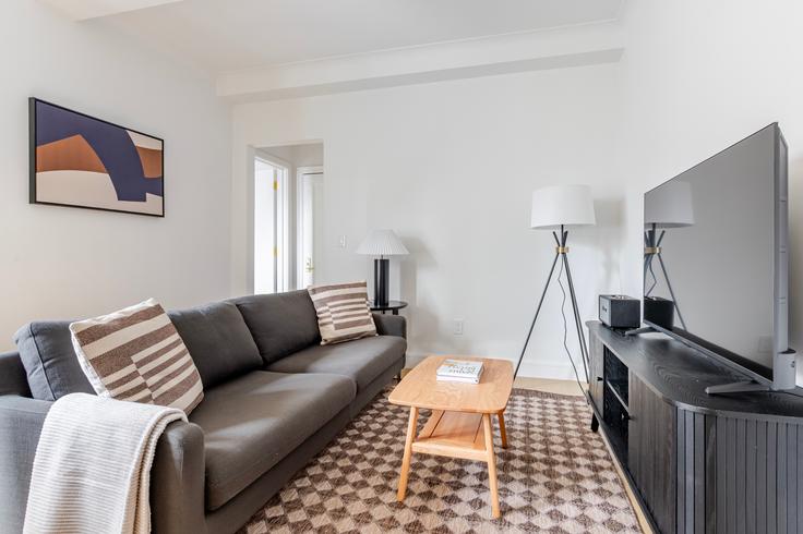 Elegantly designed living room with modern furnishings in an apartment at 244 West 72nd in Manhattan, New York