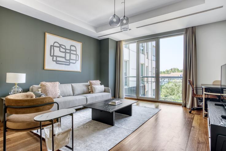 Elegantly designed living room with modern furnishings in an apartment at Mashattan Sitesi in Maslak, Istanbul