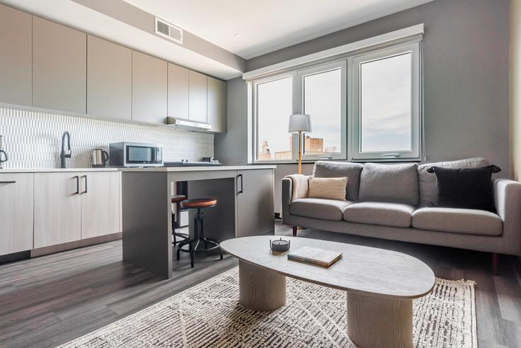 Salle de séjour élégante avec mobilier moderne dans un appartement à Balsa à Washington, Washington Salle de séjour élégante avec mobilier moderne dans un appartement à Balsa à Washington, Washington