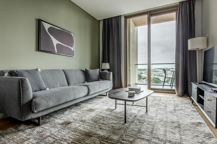 Elegantly designed living room with modern furnishings in an apartment at Eclipse in Maslak, Istanbul