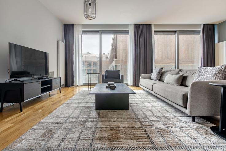 Elegantly designed living room with modern furnishings in an apartment at Kemerlife XXIII in Kemerburgaz, Istanbul