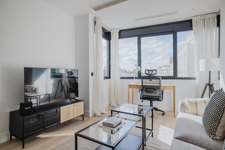 Centro, Madrid에 위치한 Silva 2 아파트의 세련된 인테리어가 돋보이는 거실 Centro, Madrid에 위치한 Silva 2 아파트의 세련된 인테리어가 돋보이는 거실