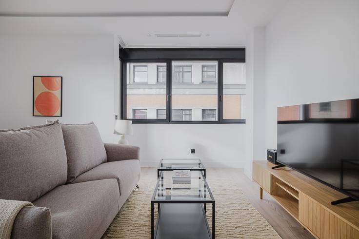 Elegantly designed living room with modern furnishings in an apartment at Silva 2 in Centro, Madrid