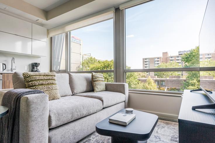 Salle de séjour élégante avec mobilier moderne dans un appartement à Artline à Washington, Washington Salle de séjour élégante avec mobilier moderne dans un appartement à Artline à Washington, Washington